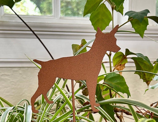 Rat Terrier garden stake silhouette in rust metal for outdoor decor on Tampa Home & Garden Store