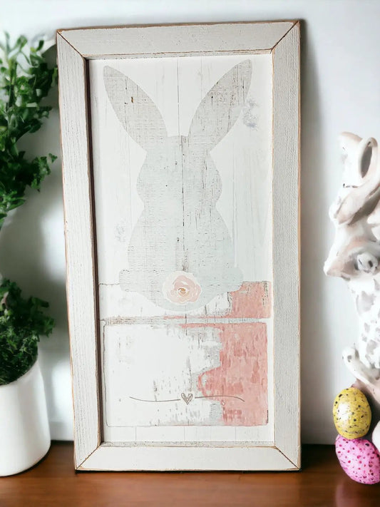 Bunny Tail 24x12in wooden block sign with weathered panels and bunny silhouette Gia Roma on Tampa Home & Garden Store