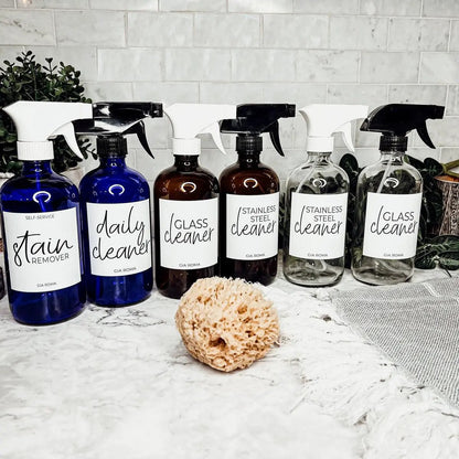 16oz Glass Cleaning Bottles Boston Round Refill