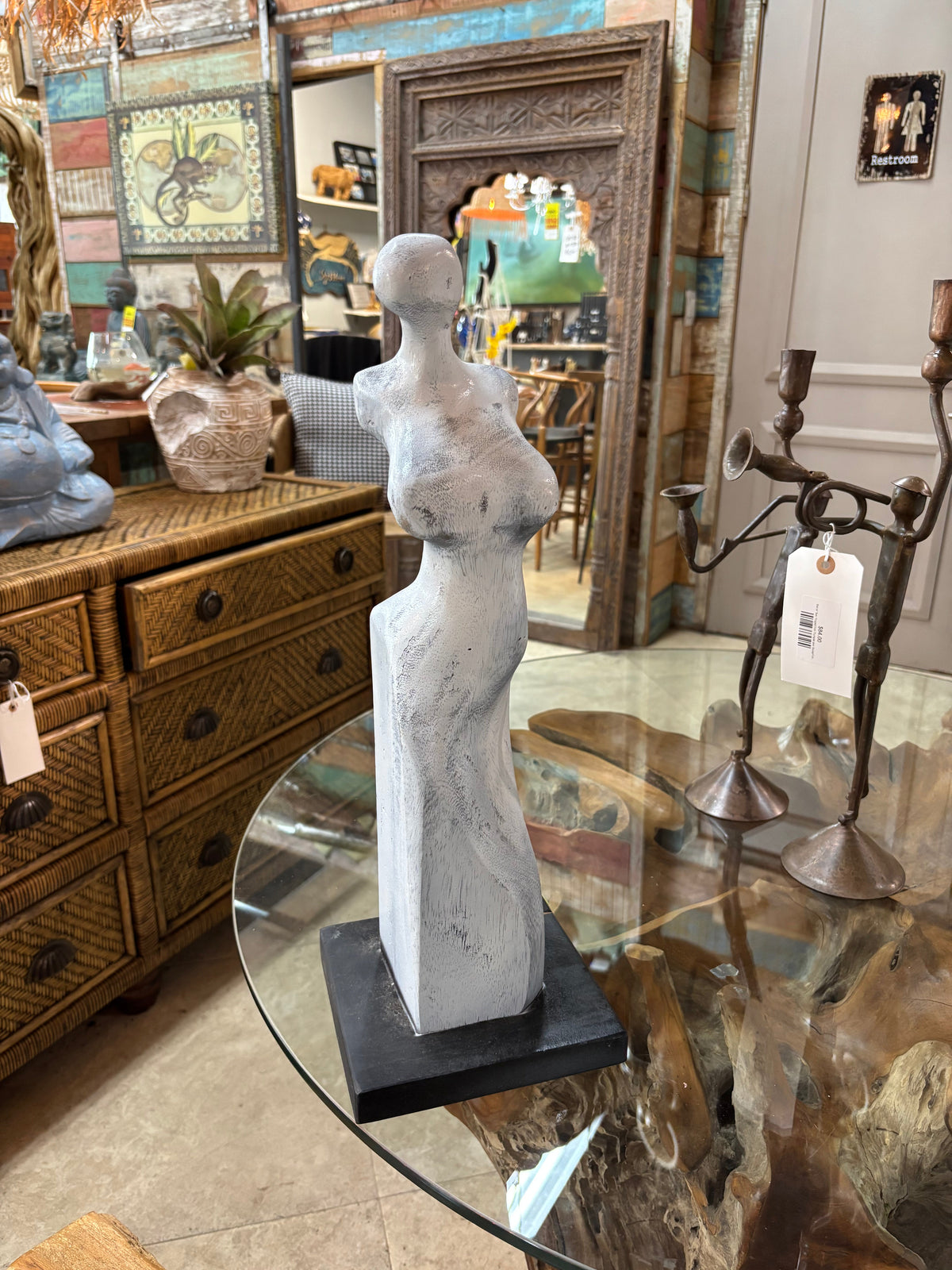 Blue hand-carved abstract female sculpture by The Broward Design Center on Tampa Home & Garden Store