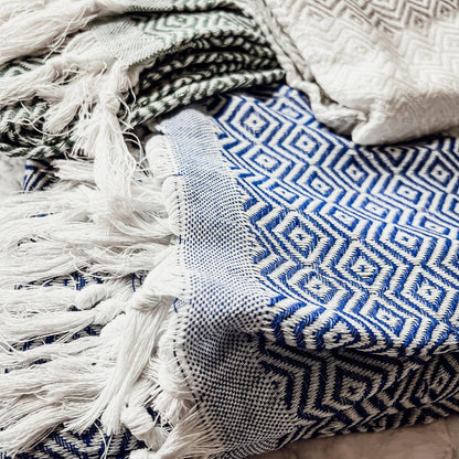 Haley Diamond Towels blue geometric print, 200GSM beach towels Gia Roma on Tampa Home & Garden Store