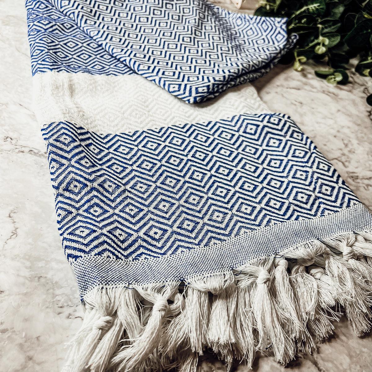 Haley Diamond Towel 200GSM navy geometric pattern Gia Roma beach towel on Tampa Home & Garden Store