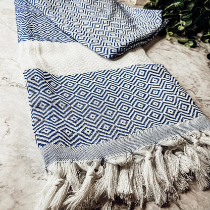 Haley Diamond Towel 200GSM navy geometric pattern Gia Roma beach towel on Tampa Home & Garden Store