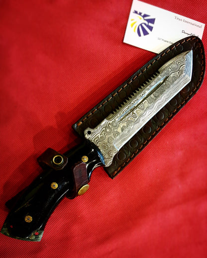 Damascus steel knife TD-039 with swirl blade, black leather sheath, Titan International K on Tampa Home & Garden Store