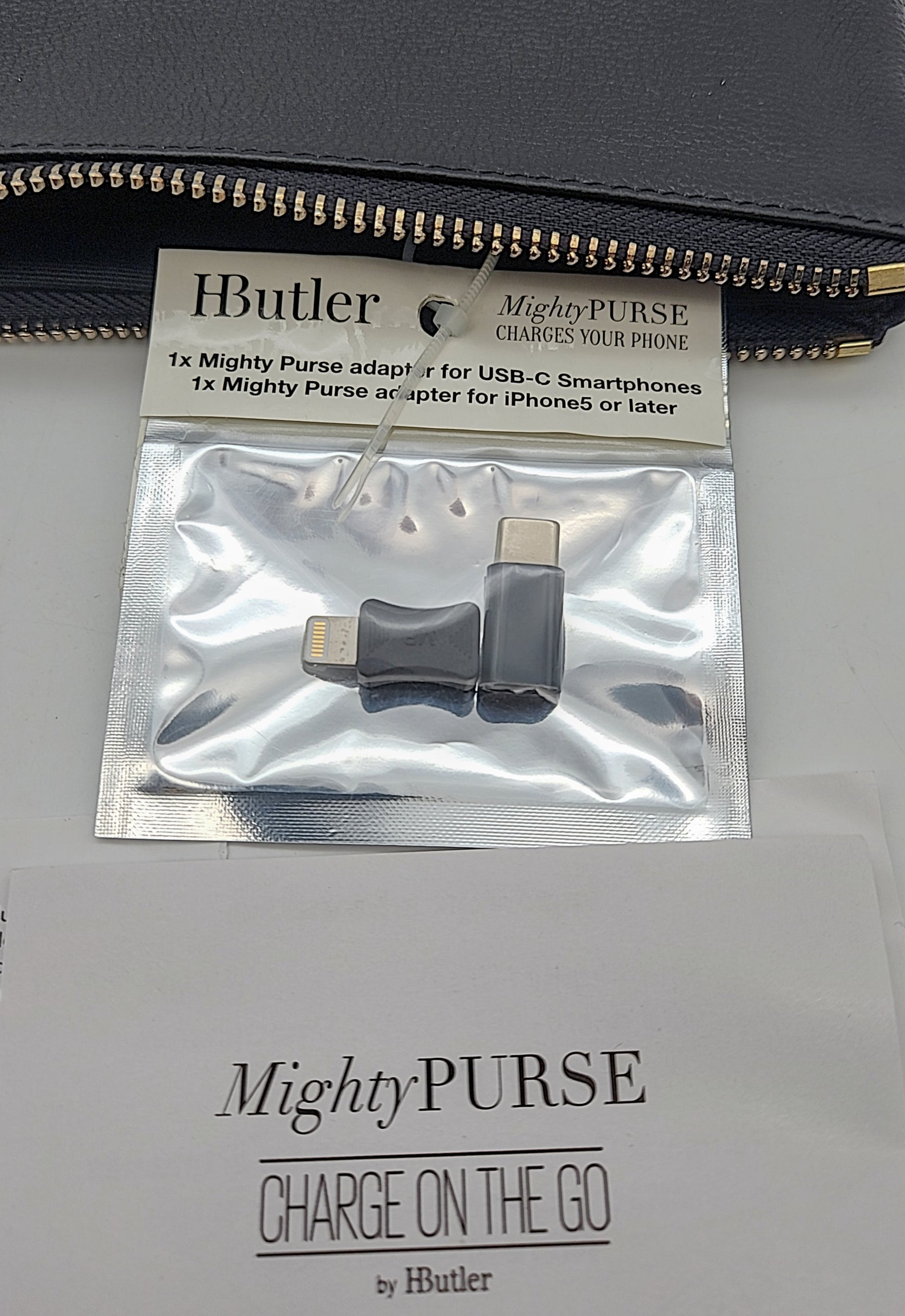 Mighty Purse leather charger adapters set with USB-C and iPhone adapters by HButler on Tampa Home & Garden Store