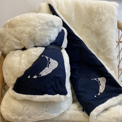 Nantucket on White Outdoor Large Blanket navy reverse with white print by Pretty Rugged on Tampa Home & Garden Store