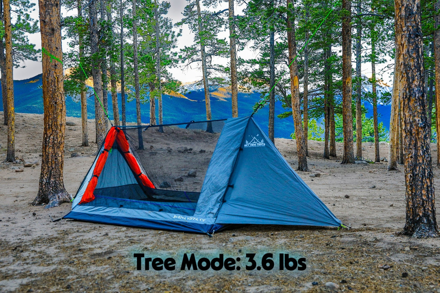 Sky View Duo Tent by Sky View Tents, blue-gray body with orange accents, two tents visible on Tampa Home & Garden Store