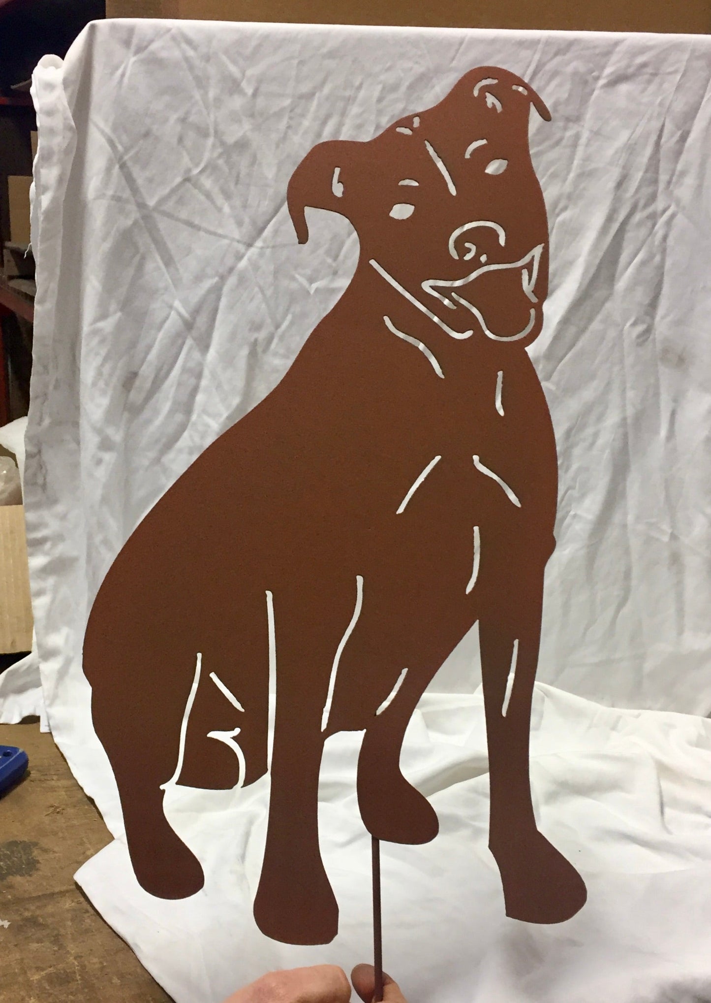 Pit Bull garden statue silhouette in brown metal by Rustica Ornamentals on Tampa Home & Garden Store