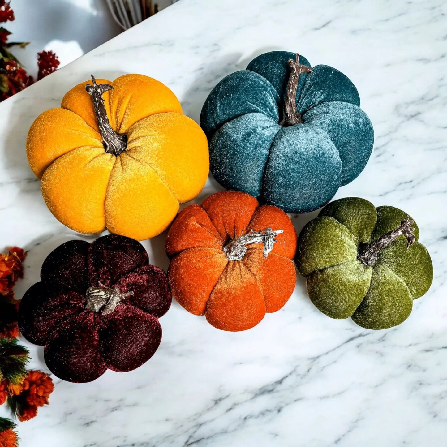 Velvet Pumpkins In Jewel Tones For Autumn Decor