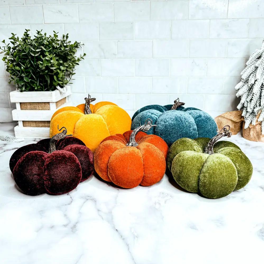 Velvet Pumpkins In Jewel Tones For Autumn Decor