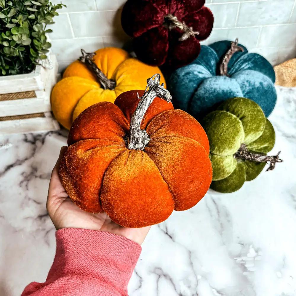 Velvet Pumpkins In Jewel Tones For Autumn Decor
