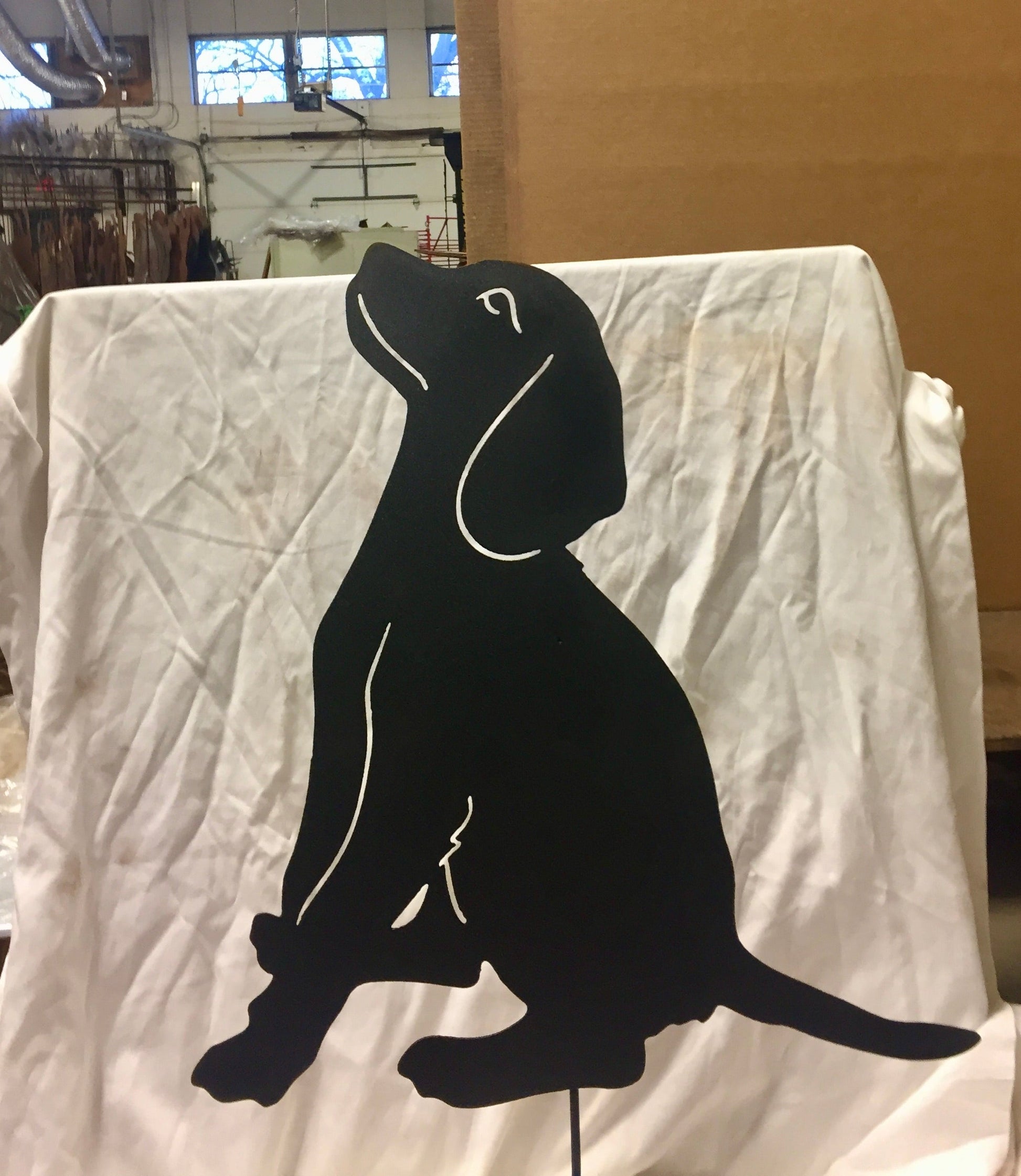 Beagle garden stake, black metal lawn ornament with white trim by Rustica Ornamentals on Tampa Home & Garden Store
