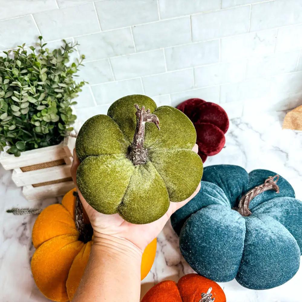 Velvet Pumpkins In Jewel Tones For Autumn Decor