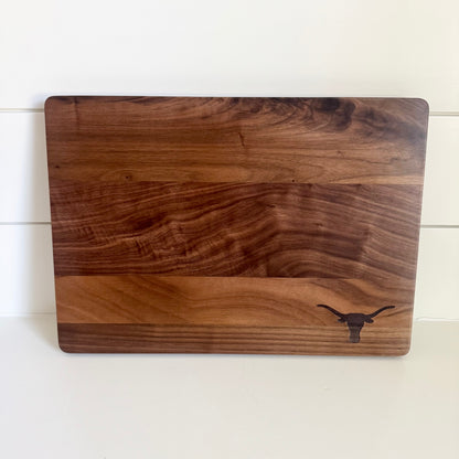 Texas Longhorns walnut hardwood cutting board with longhorn silhouette by Ryan's Woodworking on Tampa Home & Garden Store
