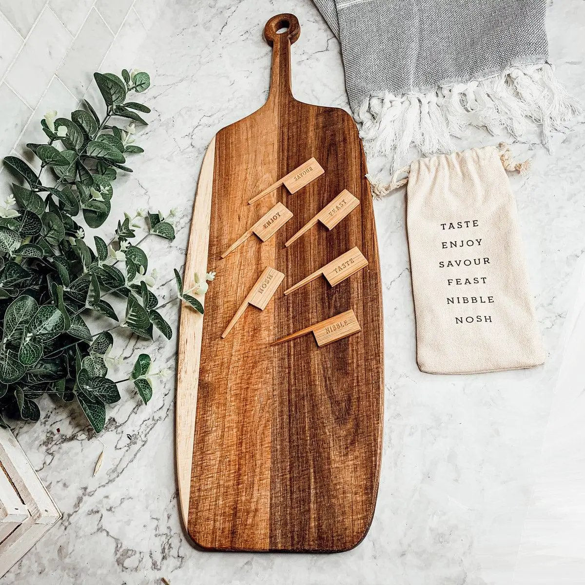 Acacia Wood Serving Board and Bamboo Markers