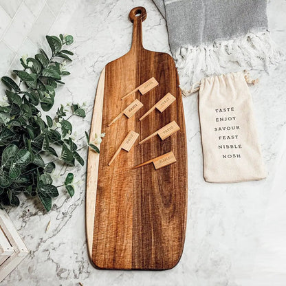 Acacia Wood Serving Board and Bamboo Markers