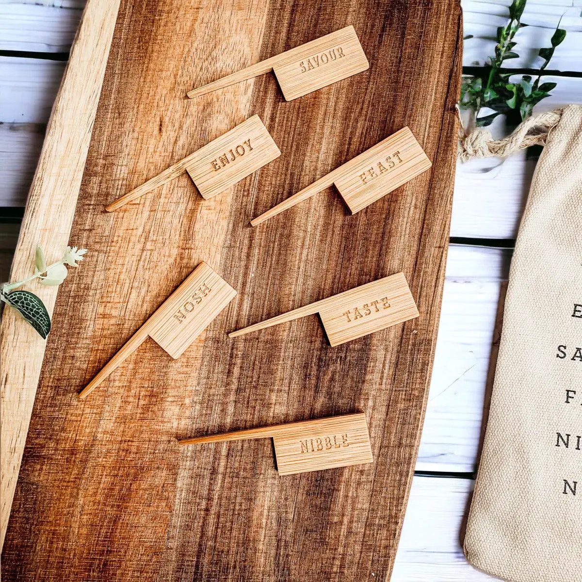 Acacia Wood Serving Board and Bamboo Markers