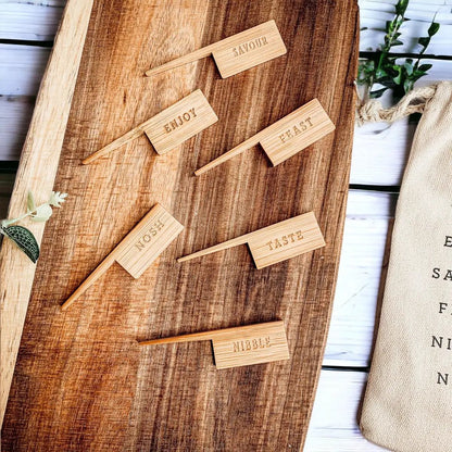 Acacia Wood Serving Board and Bamboo Markers