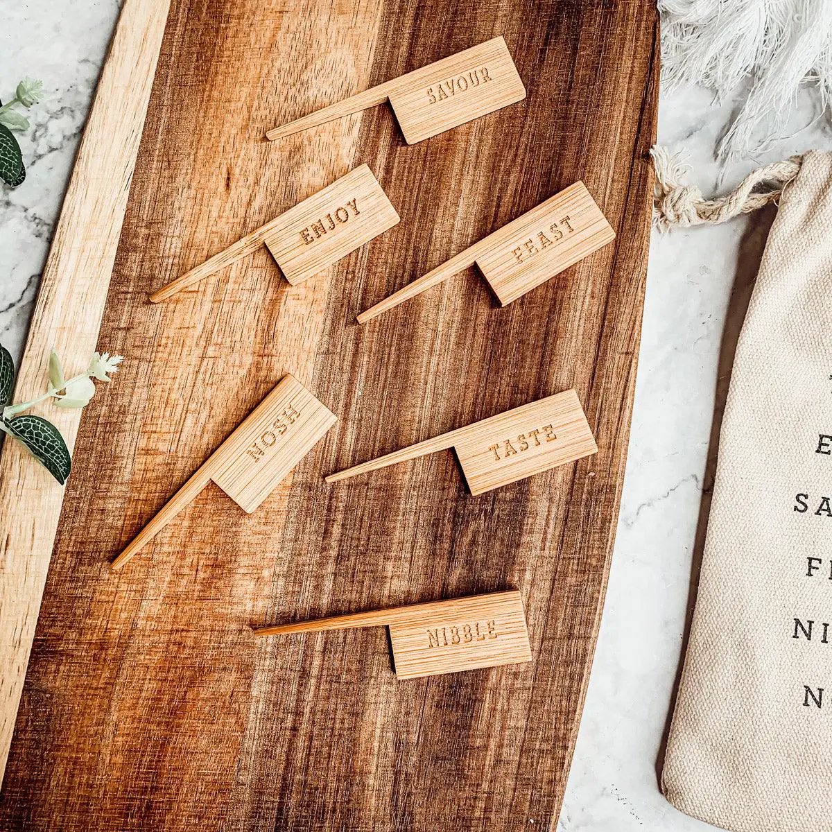 Acacia Wood Serving Board and Bamboo Markers