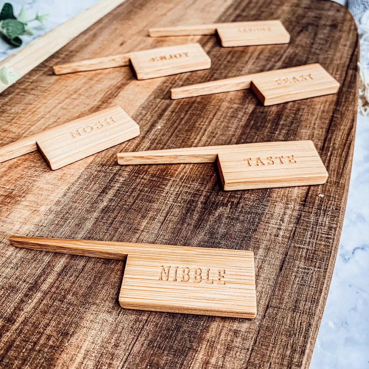 Acacia Wood Serving Board and Bamboo Markers