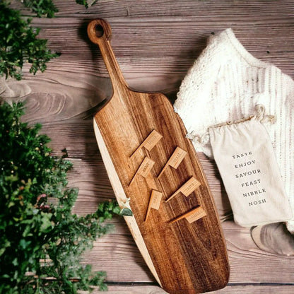 Acacia Wood Serving Board and Bamboo Markers
