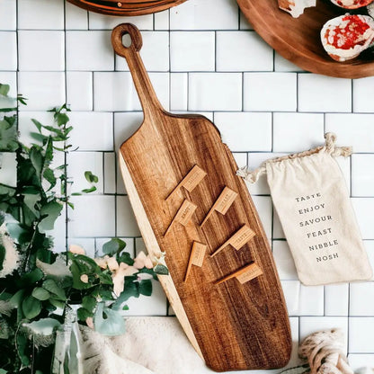 Acacia Wood Serving Board and Bamboo Markers