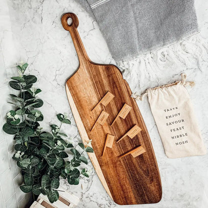 Acacia Wood Serving Board and Bamboo Markers