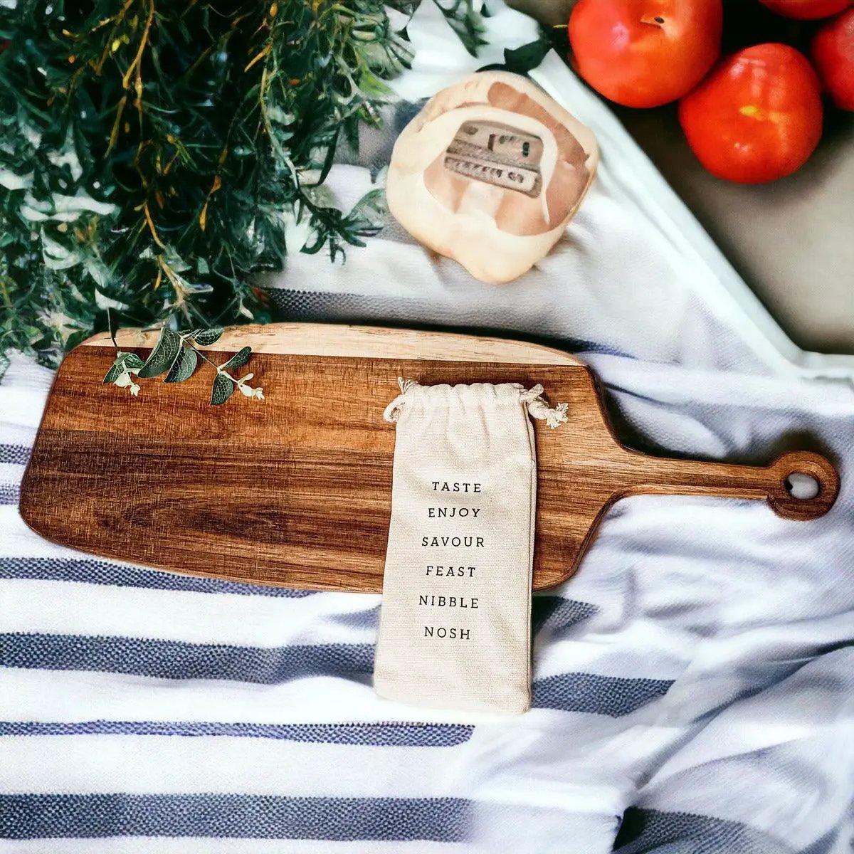 Acacia Wood Serving Board and Bamboo Markers