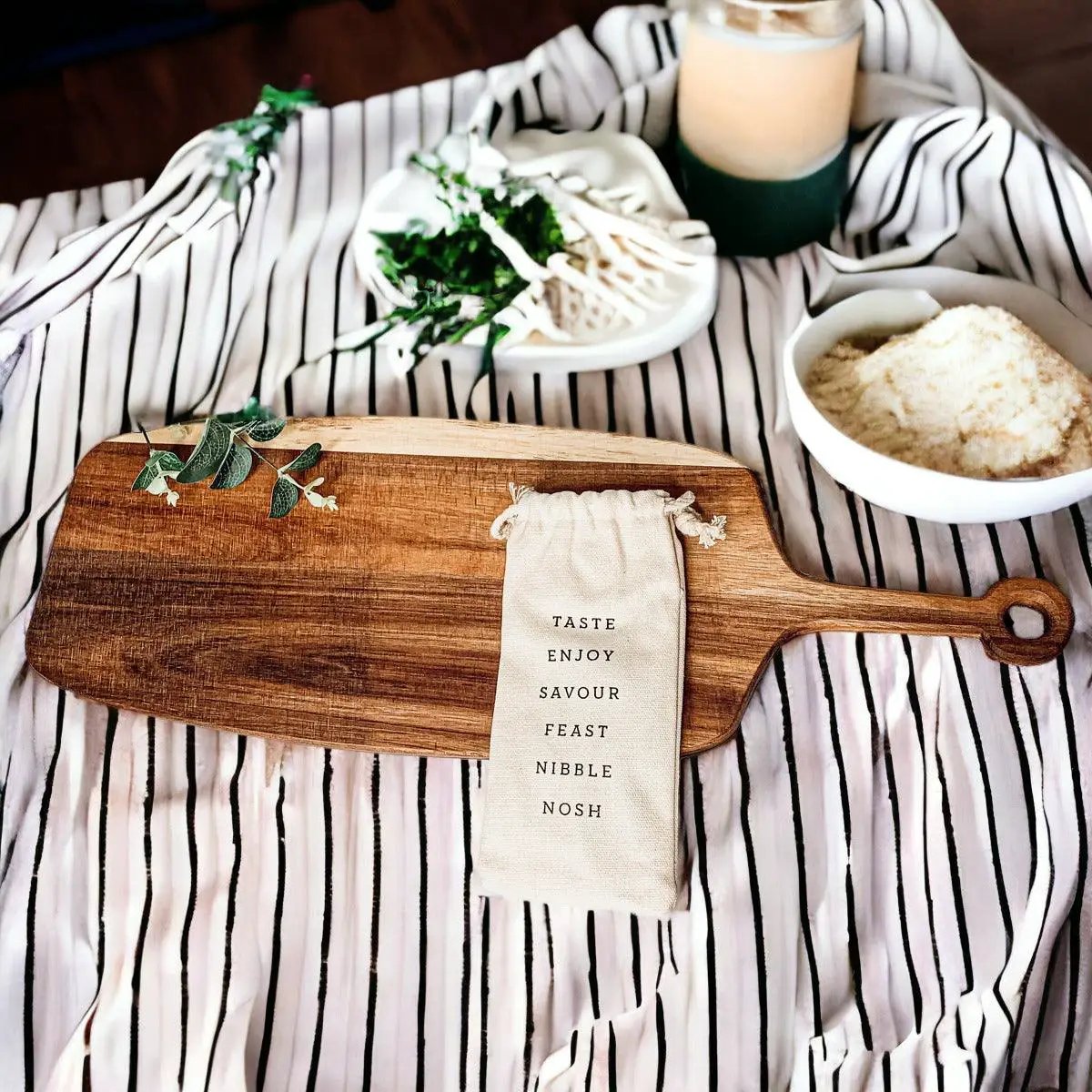 Acacia Wood Serving Board and Bamboo Markers
