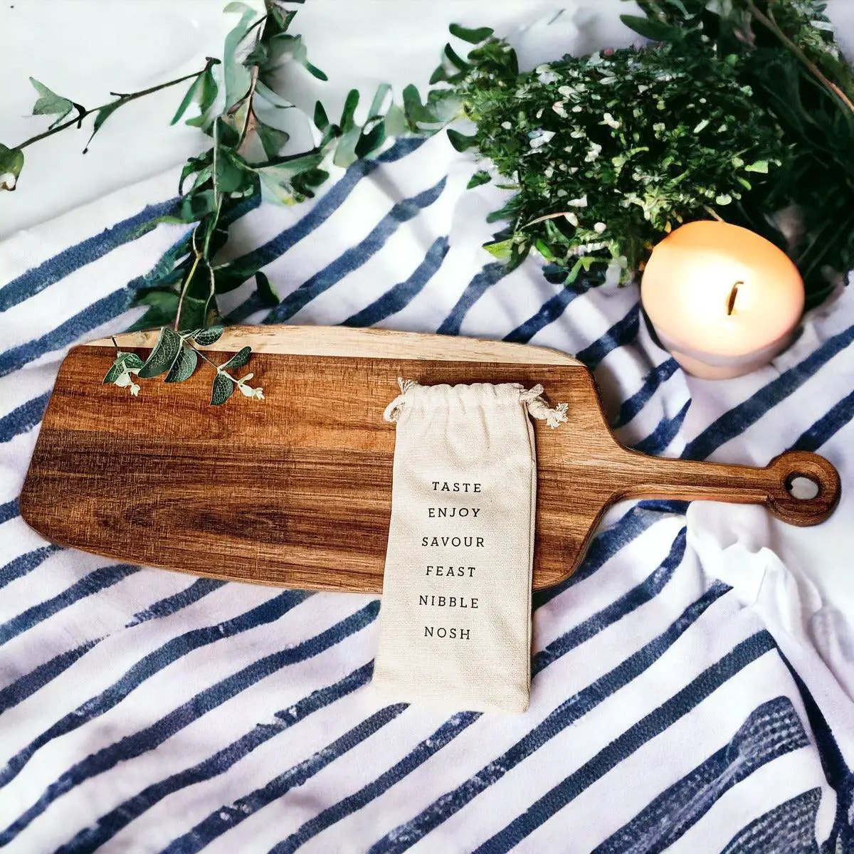Acacia Wood Serving Board and Bamboo Markers