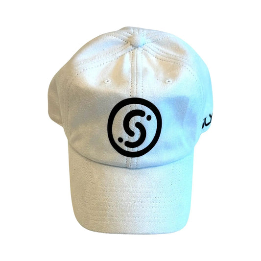 Slyce Cap, white cap with black circular logo, branded by Slyce Sport on Tampa Home & Garden Store