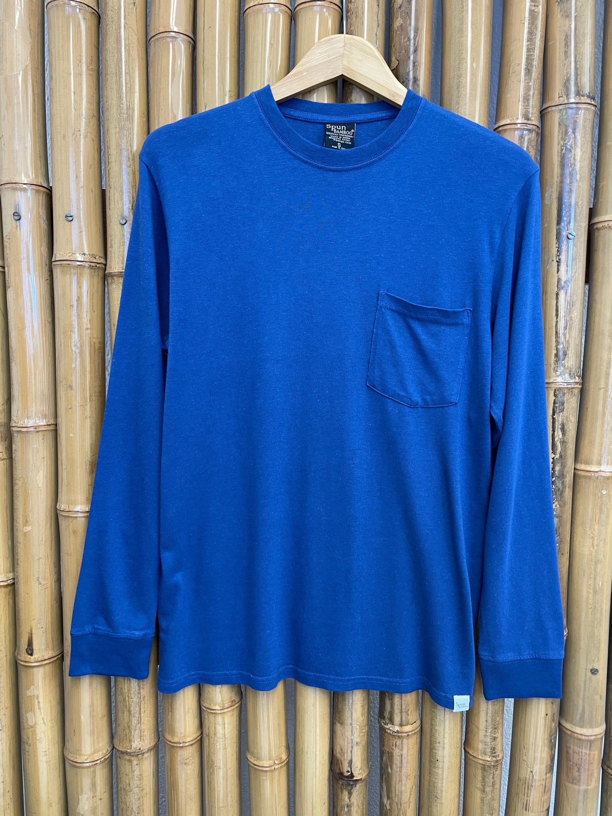 New Men's Bamboo Viscose/Organic Cotton Long Sleeve Shirt with Pocket, blue, Spun Bamboo on Tampa Home & Garden Store