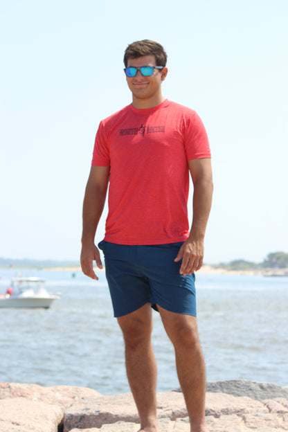 Bimini Primary Performance Tee red short-sleeve shirt by White Water Life worn at the beach on Tampa Home & Garden Store