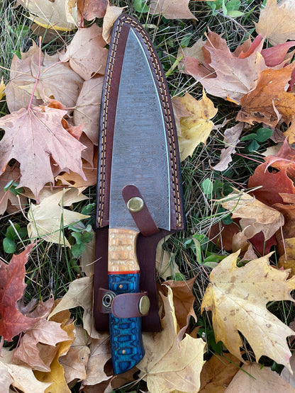 Damascus steel custom Cheff Knife TK-043 with blue textured handle by Titan International K on Tampa Home & Garden Store