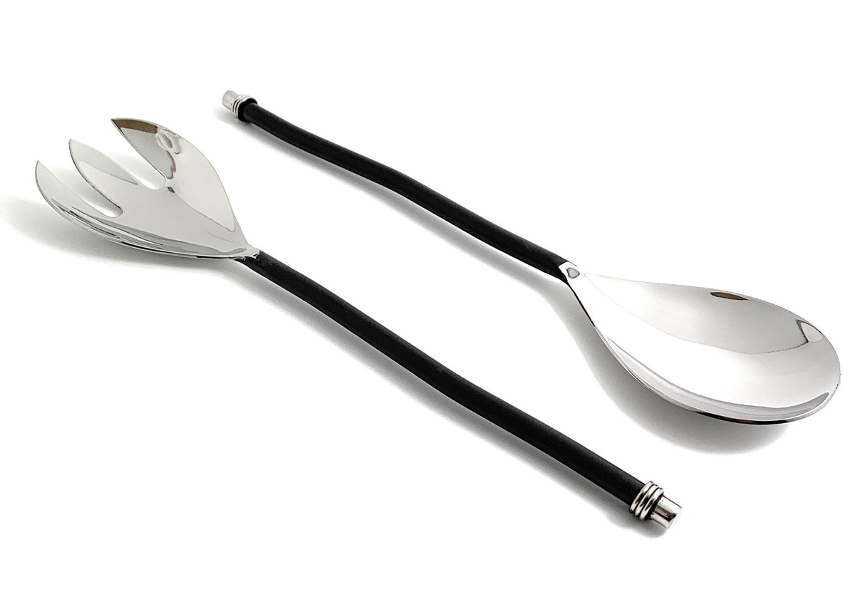 Vibhsa salad serving set of 2 with twisted handles in silver finish for serveware on Tampa Home & Garden Store