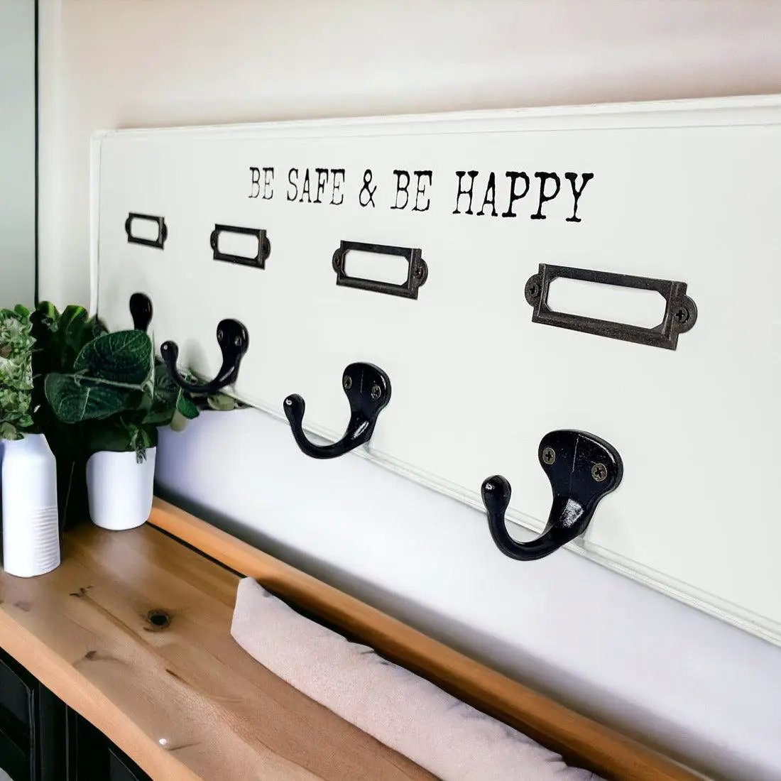 Wooden Mask and Hat Organizer Wall Hanger