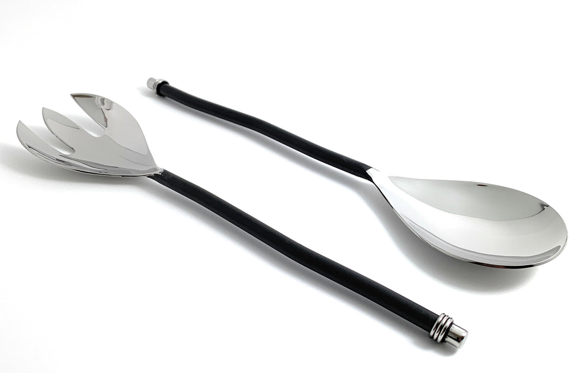 Vibhsa salad serving set of 2, twisted handles, silver finish on Tampa Home & Garden Store