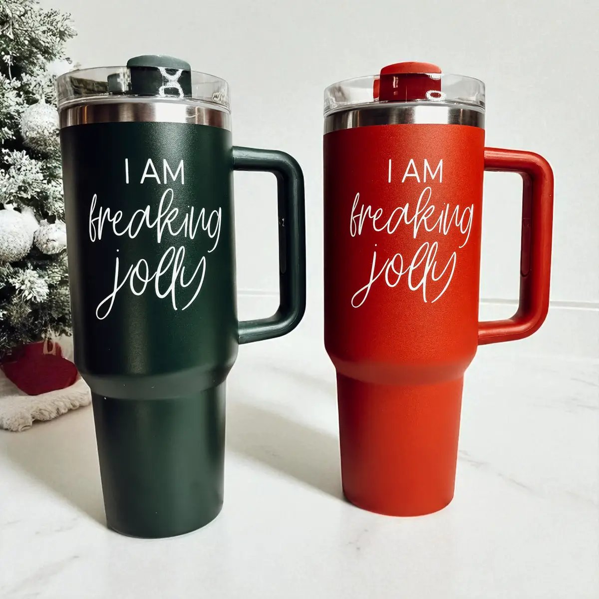 Freaking Jolly 40oz Tumbler with Handle and Straw