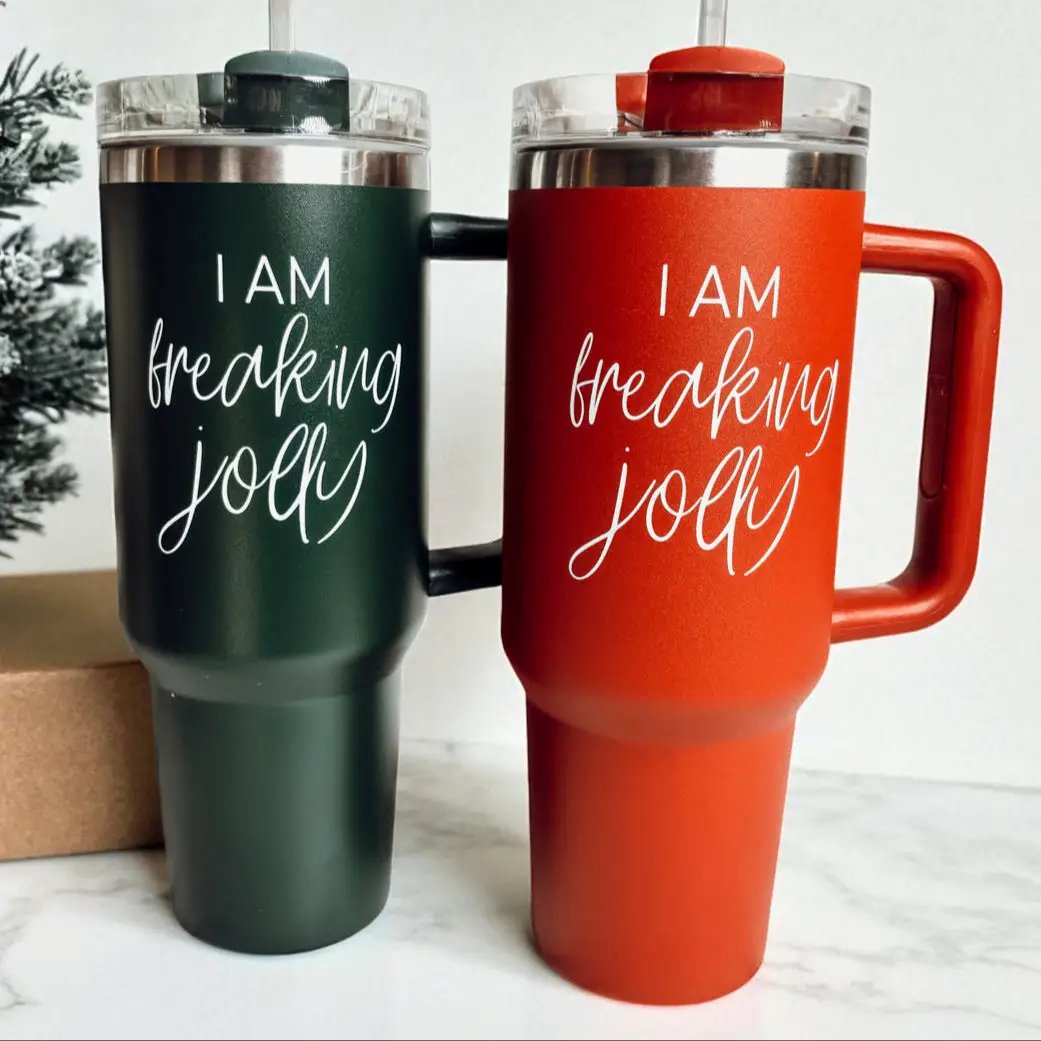 Freaking Jolly 40oz Tumbler with Handle and Straw