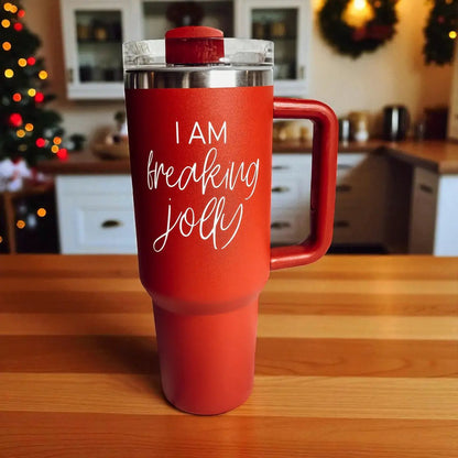 Freaking Jolly 40oz Tumbler with Handle and Straw