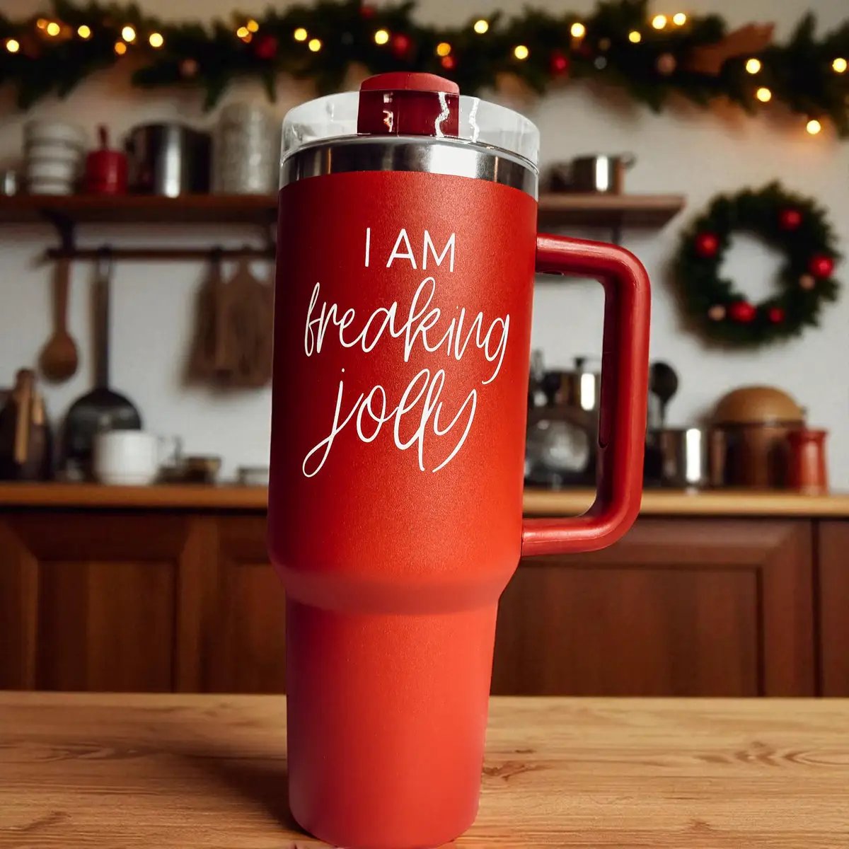 Freaking Jolly 40oz Tumbler with Handle and Straw