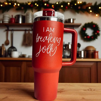 Freaking Jolly 40oz Tumbler with Handle and Straw