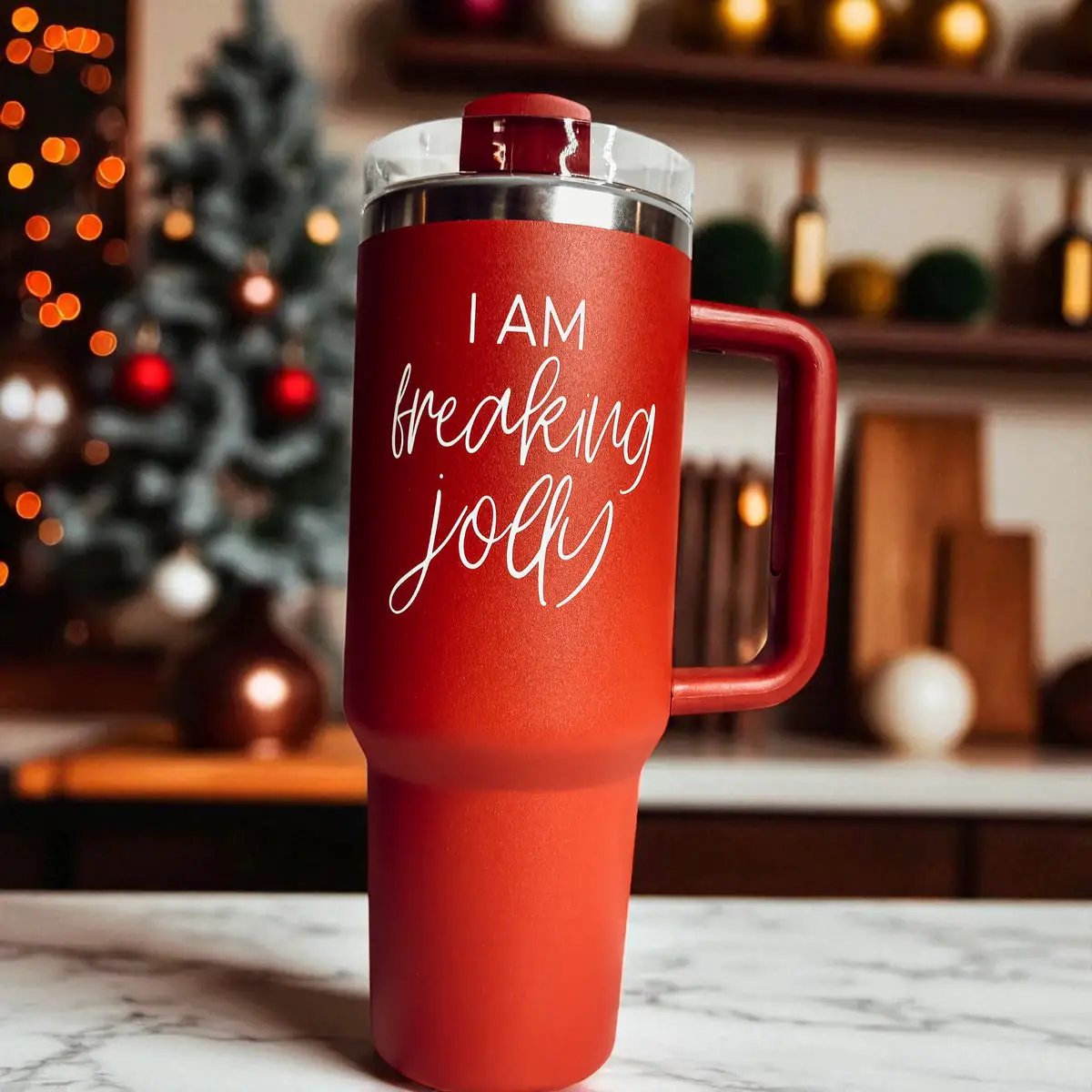 Freaking Jolly 40oz Tumbler with Handle and Straw
