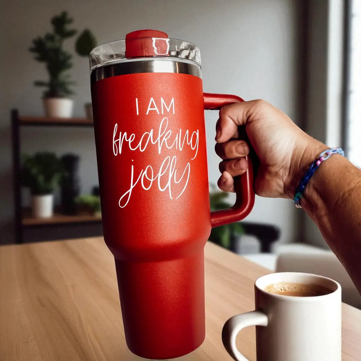 Freaking Jolly 40oz Tumbler with Handle and Straw