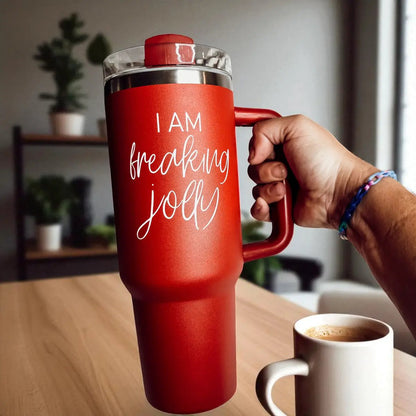 Freaking Jolly 40oz Tumbler with Handle and Straw