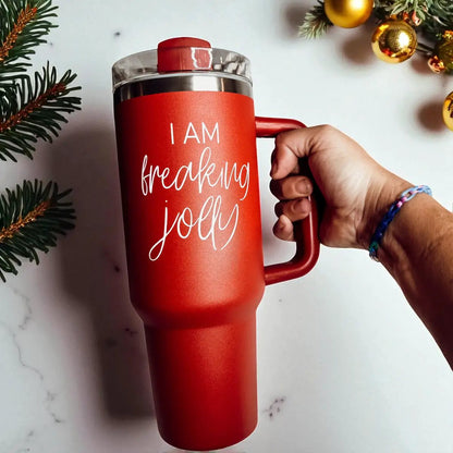 Freaking Jolly 40oz Tumbler with Handle and Straw