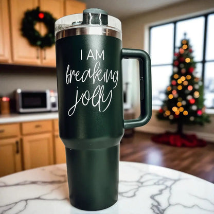Freaking Jolly 40oz Tumbler with Handle and Straw