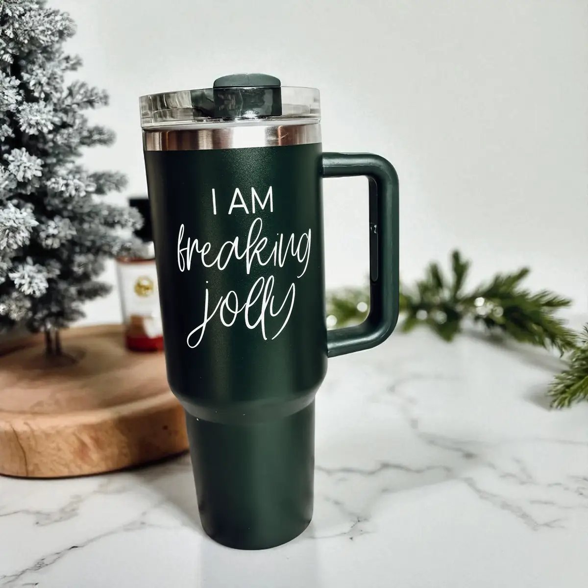 Freaking Jolly 40oz Tumbler with Handle and Straw