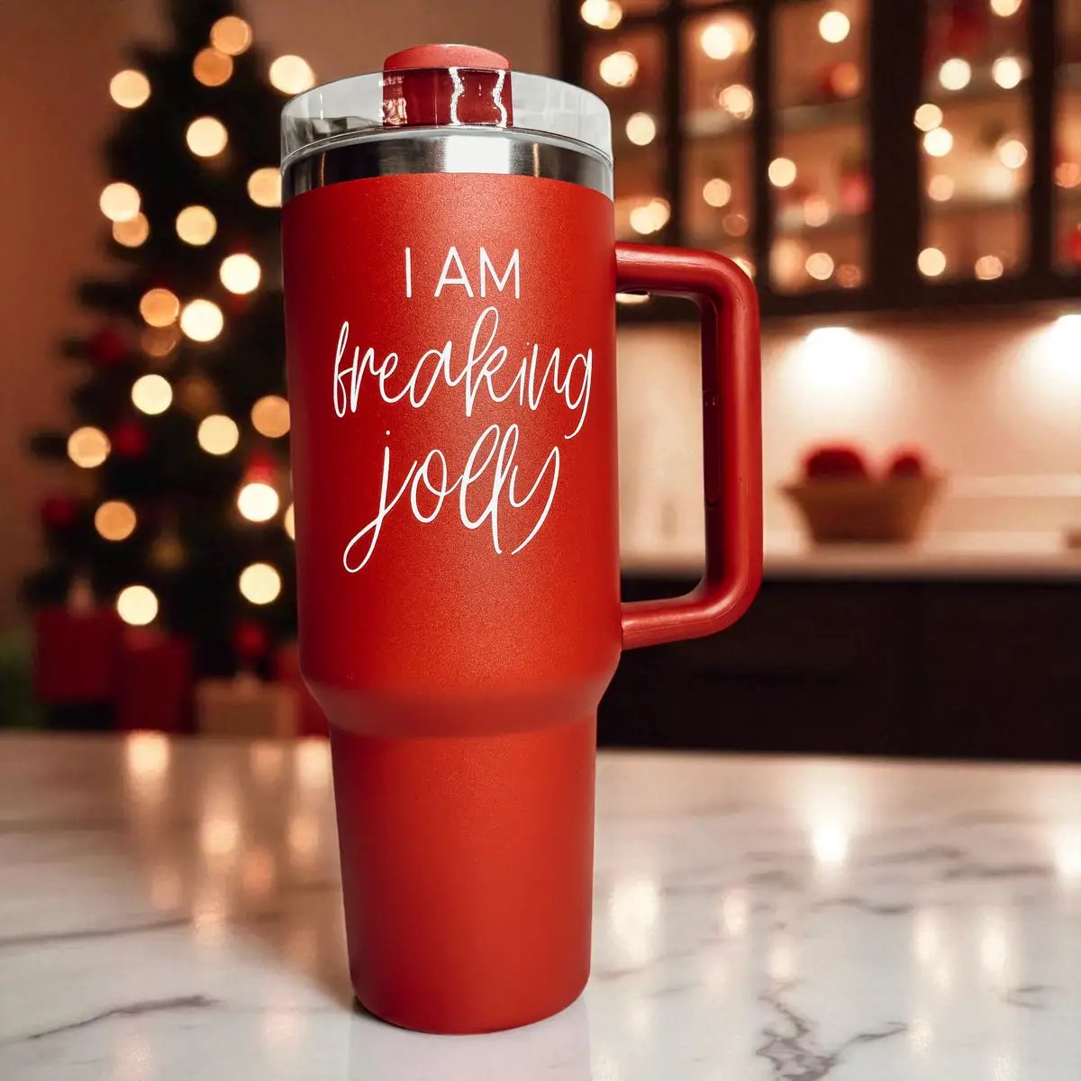 Freaking Jolly 40oz Tumbler with Handle and Straw