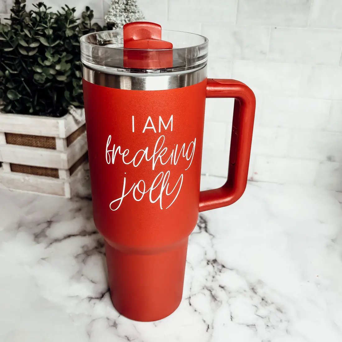 Freaking Jolly 40oz Tumbler with Handle and Straw